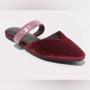 New Women's A New Day Maxine Burgundy Flats with Rhinestones